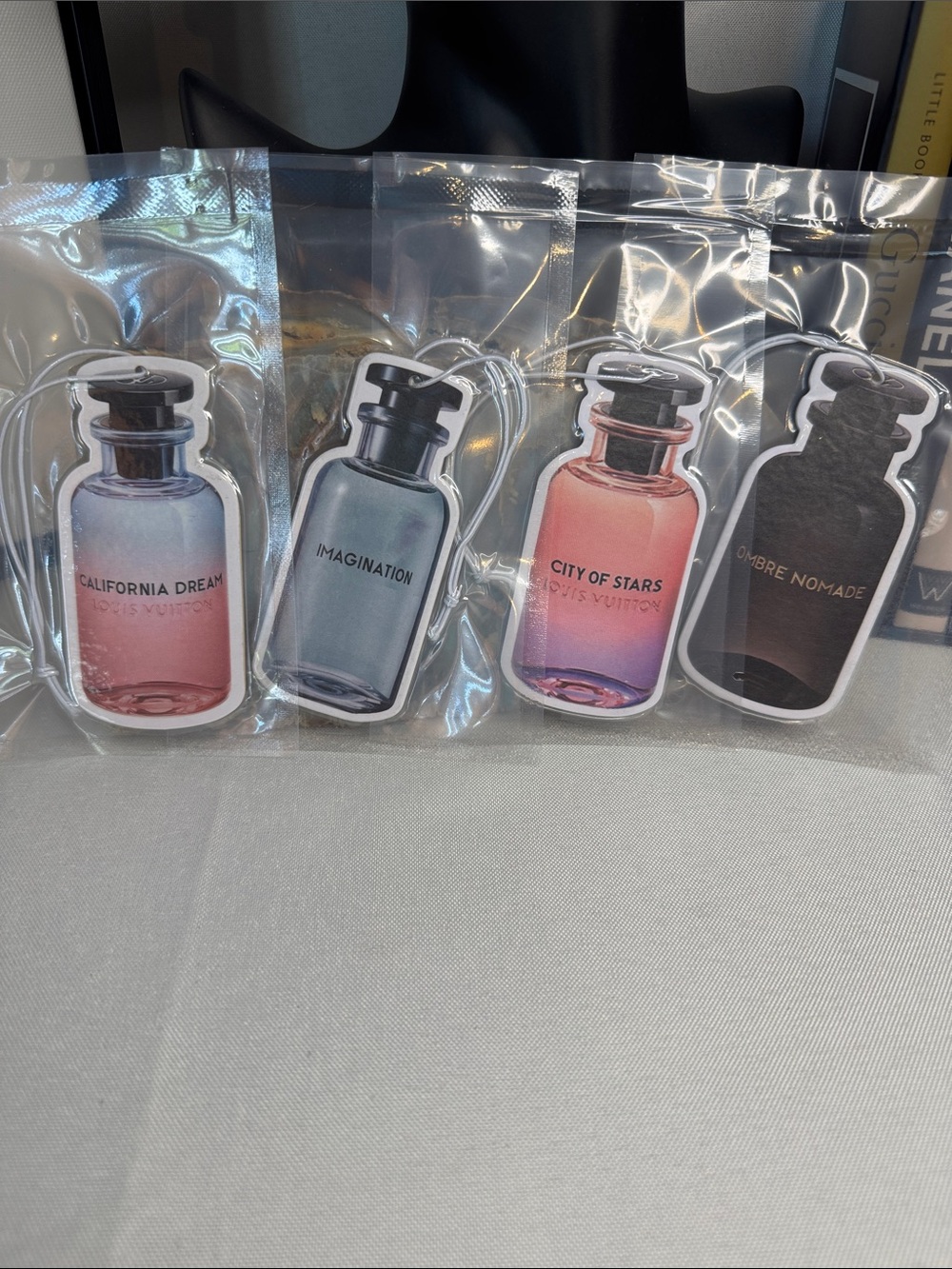 Fragrance Bottle Car Air Freshner Set - Pink, Blue, Black